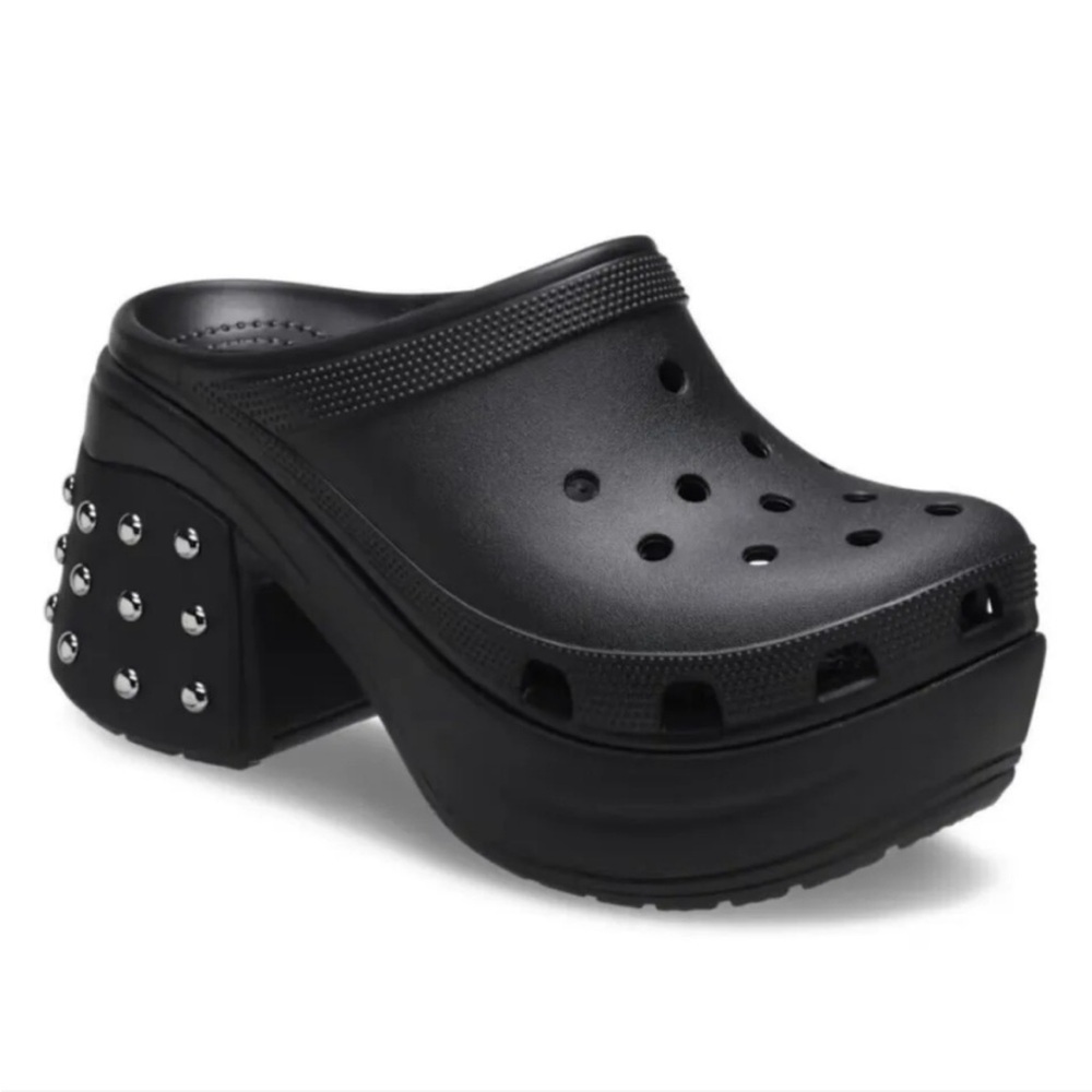 Crocs Women's Siren Studded Clog Platform Shoes High Heel Rubber Black NWT